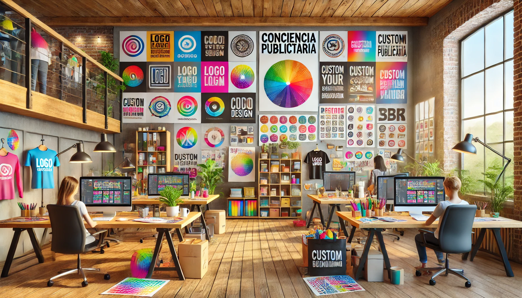 Estudio creativo de Conciencia Publicitaria con diseños y productos promocionales